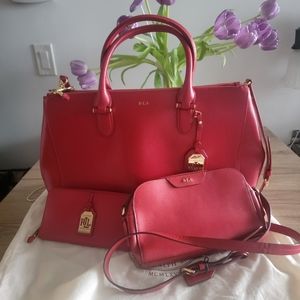 Beautiful look like new Ralph Lauren tote, wallet, and cross body bag.